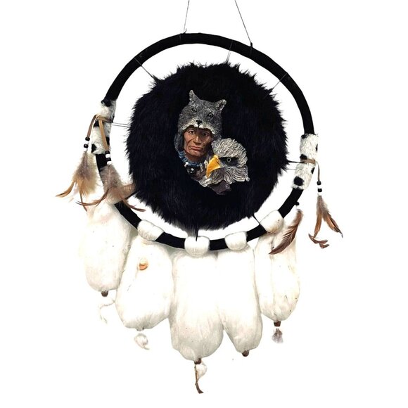 Large Handcrafted Native American-Inspired Dreamcatcher With Wolf Eagle Design B - Picture 1 of 8